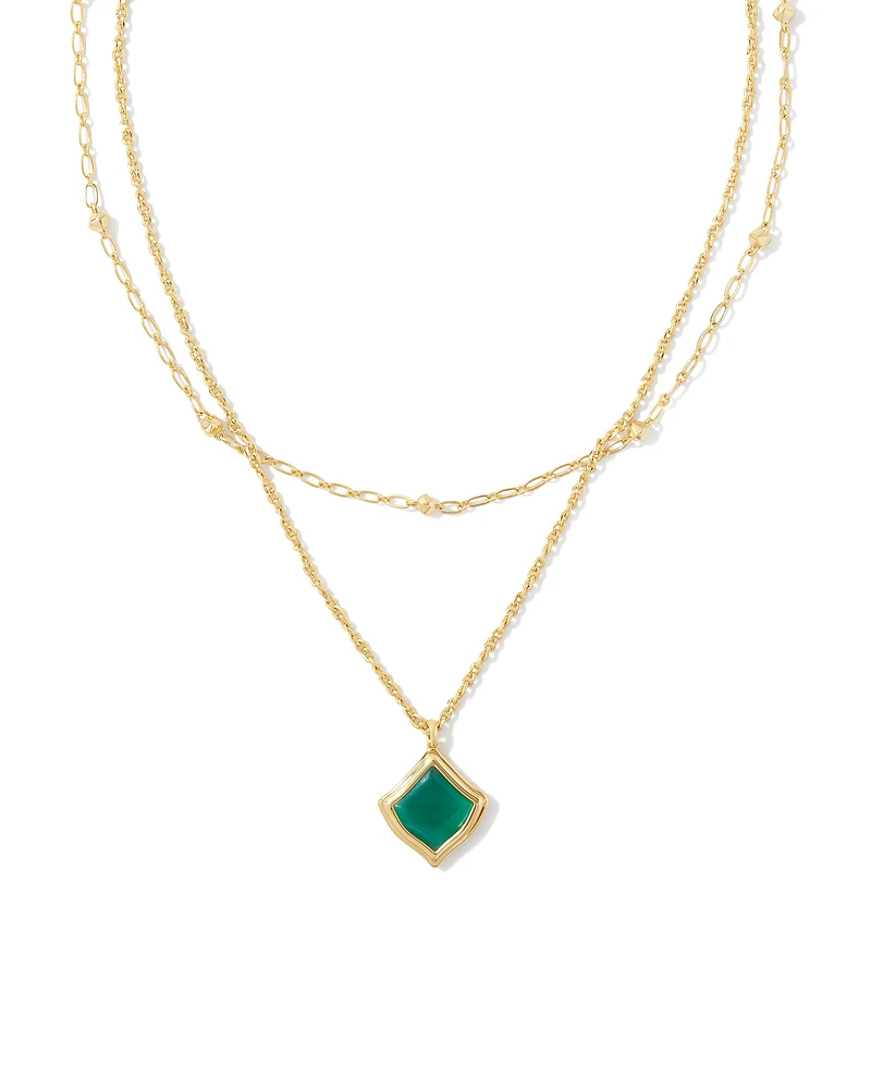 Kacey Gold Multi Strand Necklace in Emerald Cat's Eye