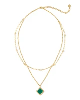 Kacey Gold Multi Strand Necklace in Emerald Cat's Eye