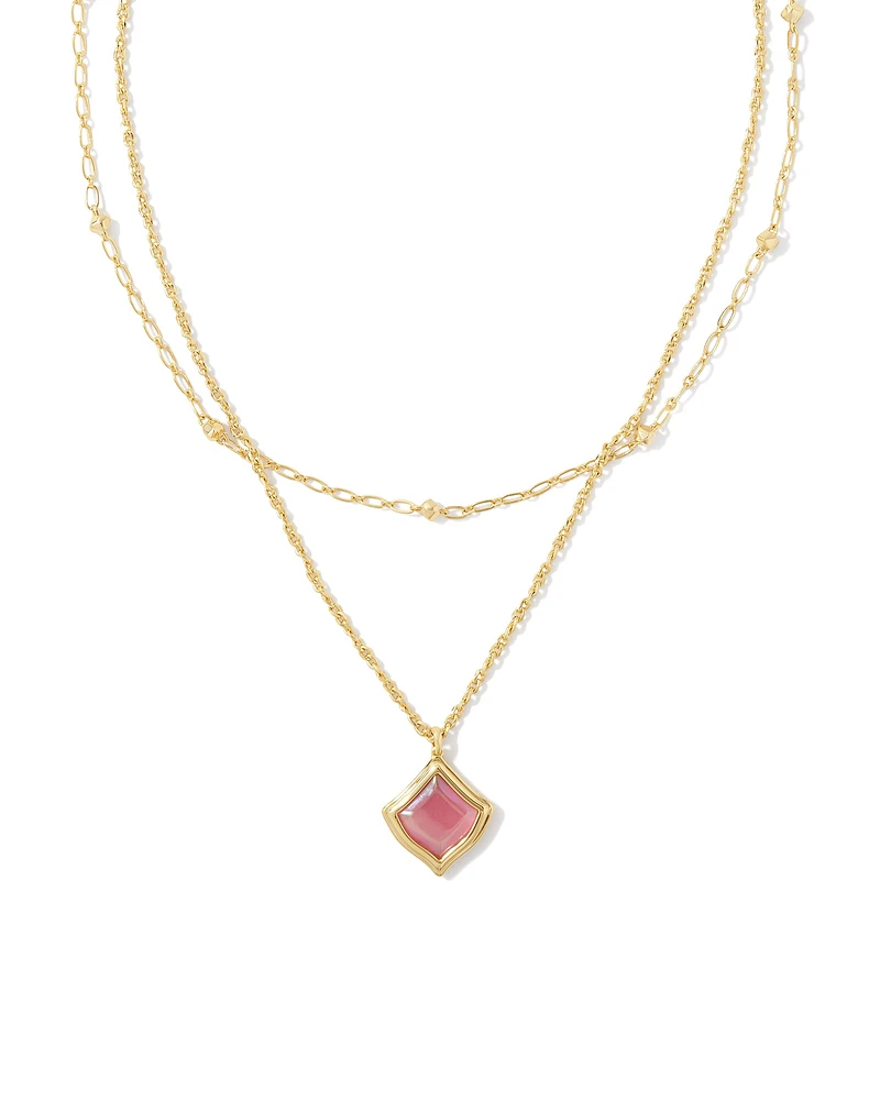 Kacey Gold Multi Strand Necklace in Pink Cat's Eye