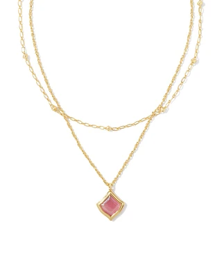 Kacey Gold Multi Strand Necklace in Pink Cat's Eye