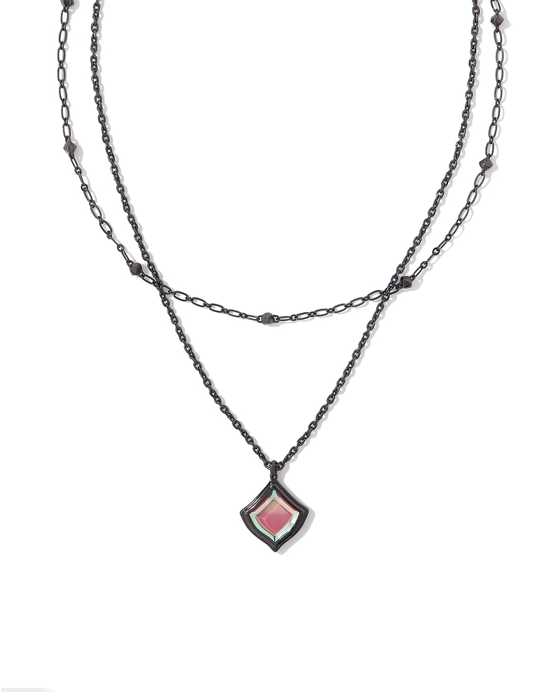 Kacey Gunmetal Multi Strand Necklace in Gray Dichroic Glass