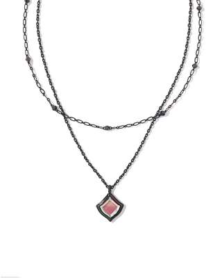 Kacey Gunmetal Multi Strand Necklace in Gray Dichroic Glass