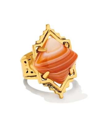 Cass Vintage Gold Cocktail Ring Orange Banded Agate