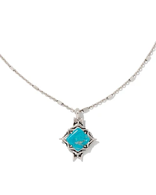 Cass Vintage Silver Long Pendant Necklace in Variegated Dark Teal Magnesite