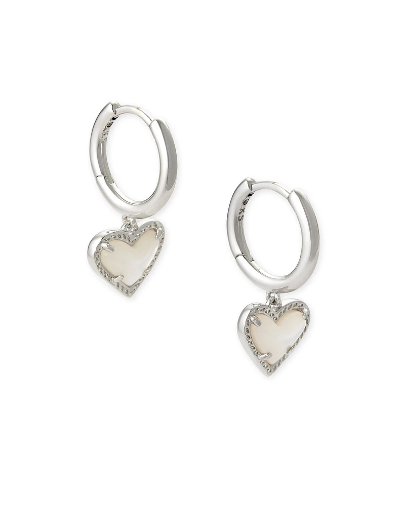 Ari Heart Silver Huggie Earrings Ivory Mother-of-Pearl