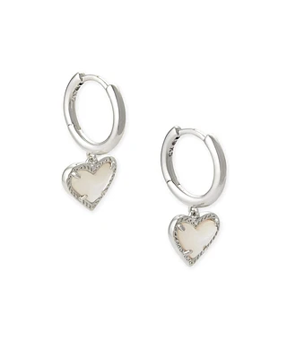 Ari Heart Silver Huggie Earrings Ivory Mother-of-Pearl