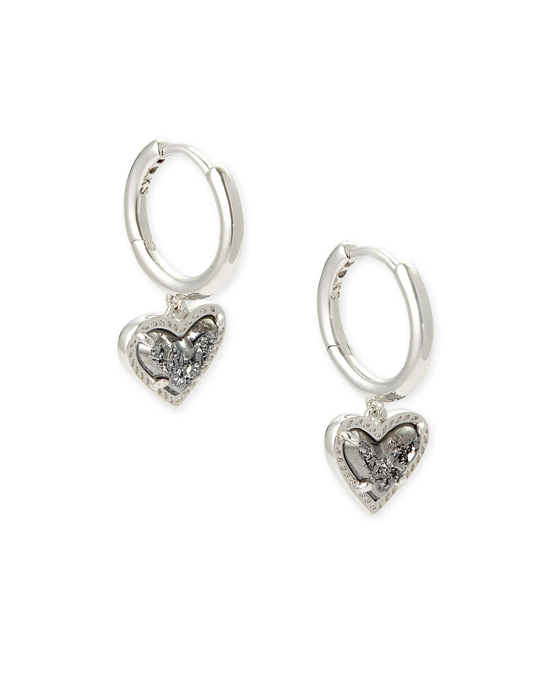 Ari Heart Silver Huggie Earrings Ivory Mother-of-Pearl