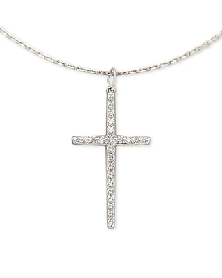 Large Cross 14k White Gold Pendant Necklace Diamond
