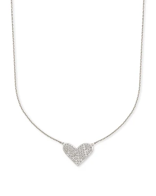 Large Heart 14k Yellow Gold Pendant Necklace White Diamond
