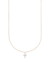 Cross 14k Rose Gold Pendant Necklace in White Diamond