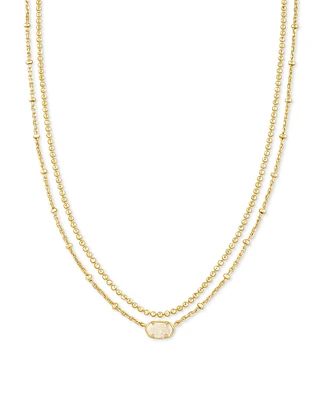 Emilie Gold Multi Strand Necklace Rose Mother Of Pearl