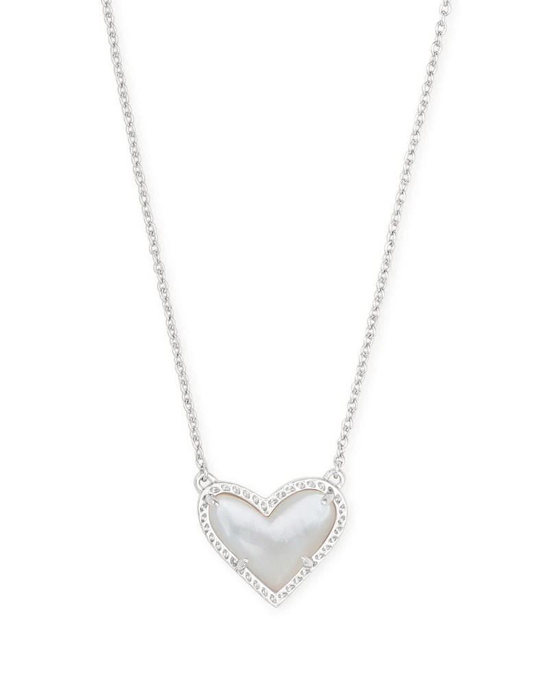 Ari Heart Silver Pendant Necklace Pink Iridescent Glitter Glass