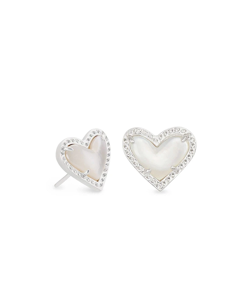 Ari Heart Silver Stud Earrings Platinum Drusy