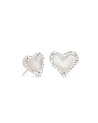 Ari Heart Silver Stud Earrings Ivory Mother-of-Pearl
