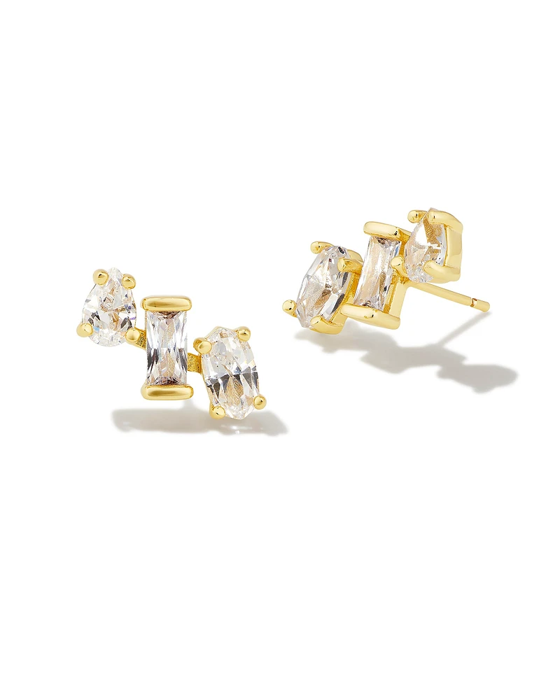Mayel Gold Ear Climber Earrings in White CZ