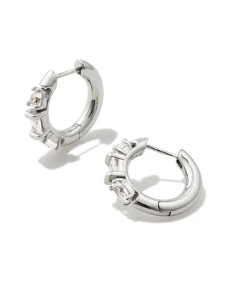Mayel Silver Huggie Earrings in White CZ