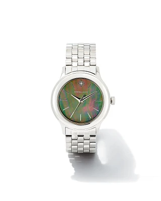 Alex Silver Stainless Steel 35mm Watch Black Mother-of-Pearl