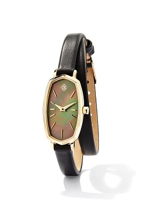Elle Gold Tone Stainless Steel Leather Wrap Watch Mother-of-Pearl