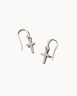 Cross Drop Earrings in 14k White Gold