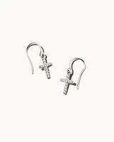 Cross Drop Earrings in 14k White Gold
