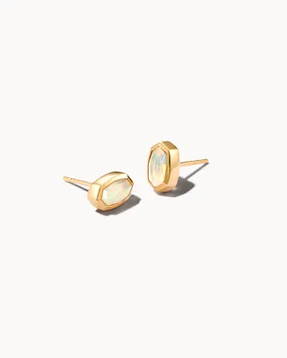 Nellie 14k Yellow Gold Stud Earrings in White Opal