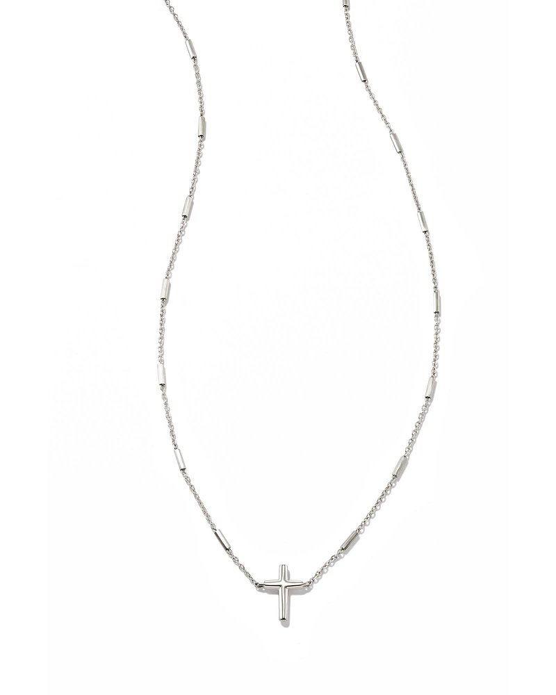 Delicate Cross Pendant Necklace 14k White Gold