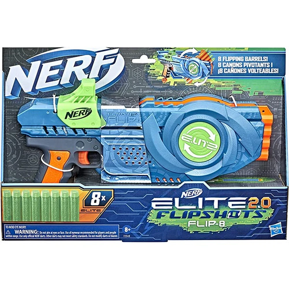 NERF Elite 2.0 Flipshots Flip 8 Blaster Rotating Dart Barrels 8 Dart Capacity 8 Elite Darts