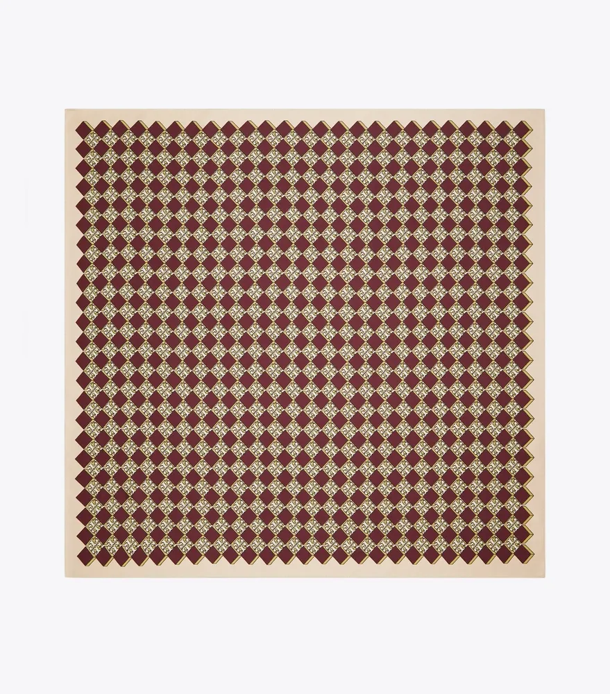 3D Checkered Logo Double-Sided Silk Square Scarf 
