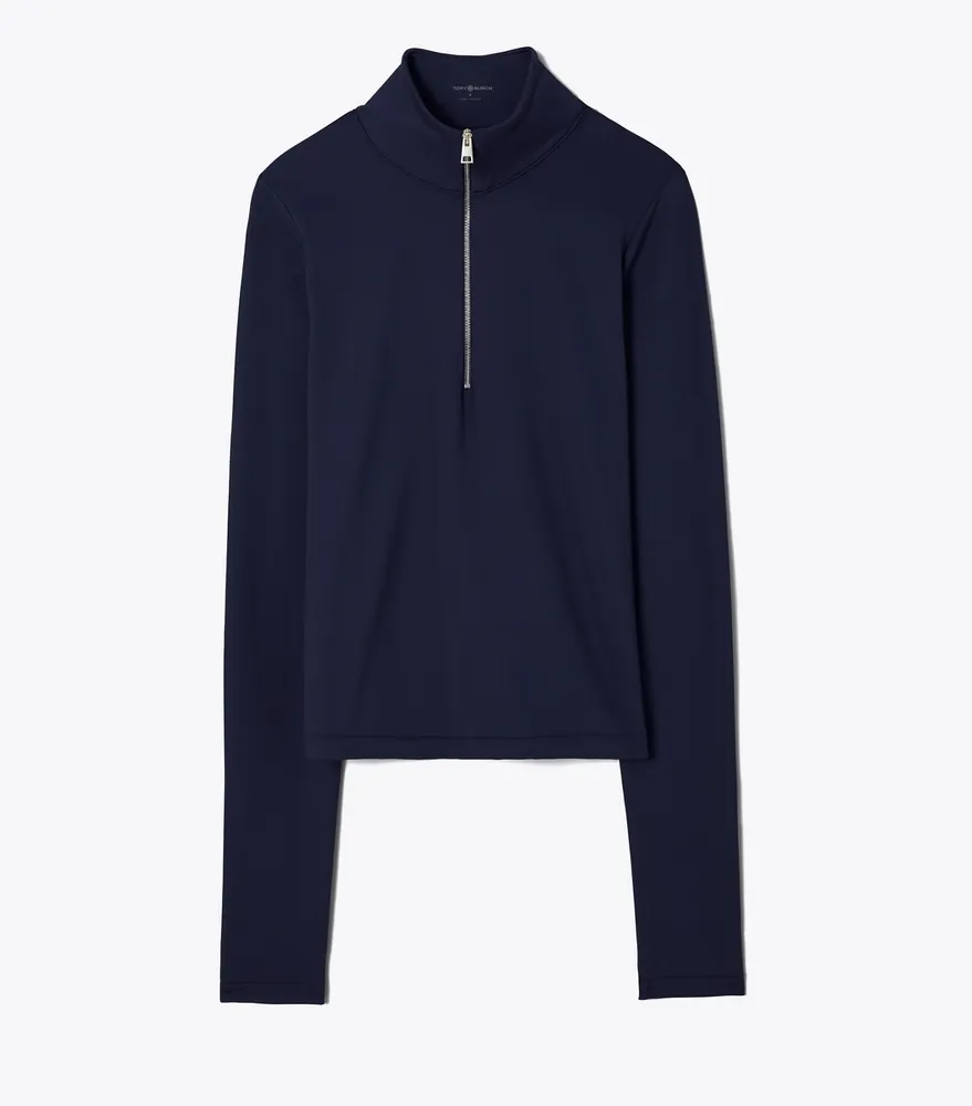 Cropped Half-Zip Long-Sleeve Top
