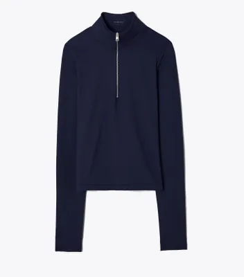 Cropped Half-Zip Long-Sleeve Top