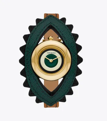 Evil Eye Bangle Watch, Luggage Leather/Green, 27 MM