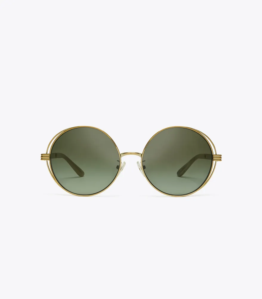 Kira Stripe Open-Wire Round Sunglasses