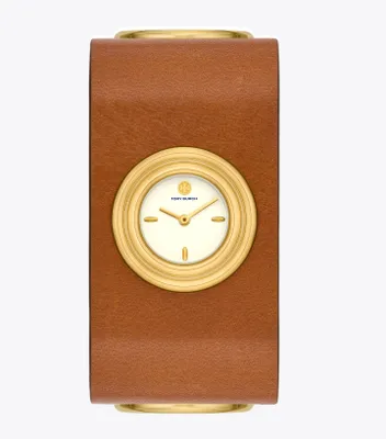 Leather Cuff Watch, Gold-Tone Stainless Steel
