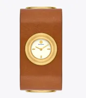 Leather Cuff Watch, Gold-Tone Stainless Steel