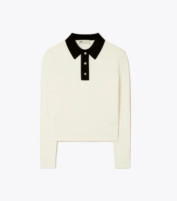 Long-Sleeve Cotton Pointelle Polo