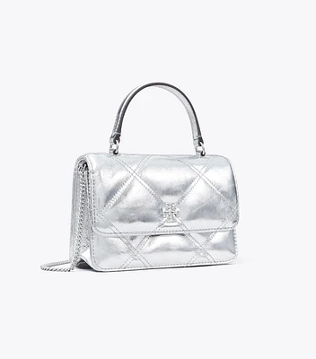 Mini Kira Metallic Diamond Quilt Top Handle Chain Wallet