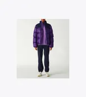 Nylon Contrast Hooded Down Puffer