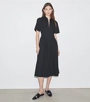 Poplin Pleat-Waist Dress