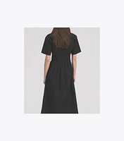 Poplin Pleat-Waist Dress