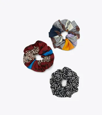 Printed Silk Scrunchies, Set Of 3