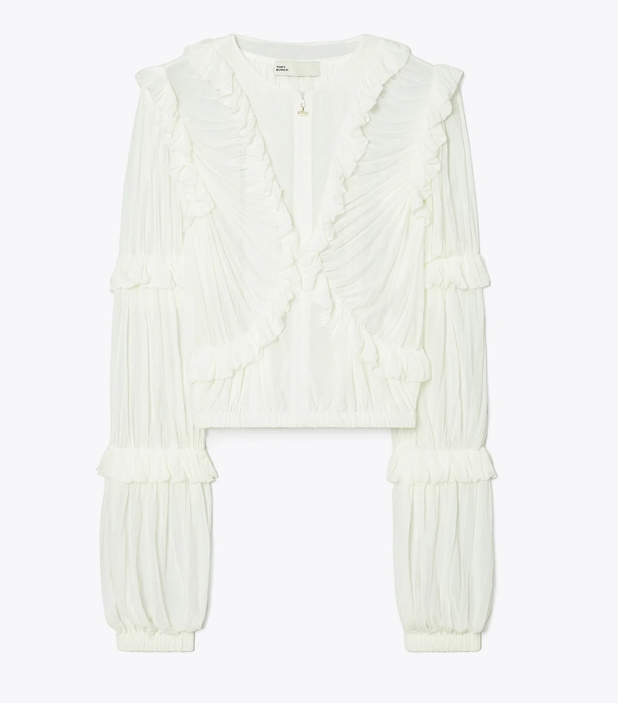 Sheer Jersey Ruffle Top