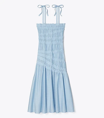 Shoulder Tie Smocked Viscose Dress