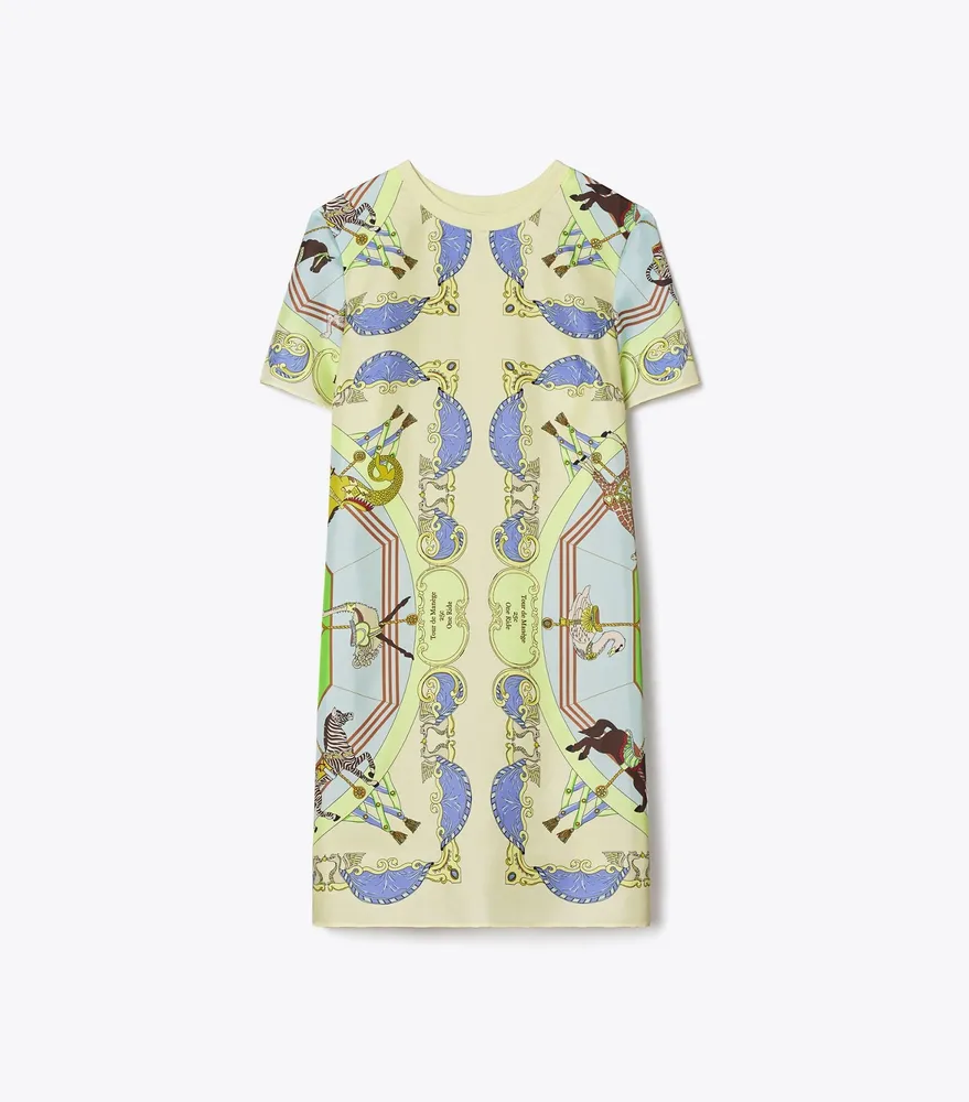 Silk-Front T-Shirt Dress