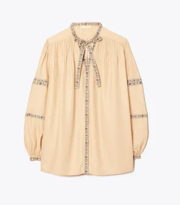 Silk Jacquard Ribbon Blouse