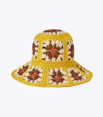 Straw Crochet Short-Brim Bucket Hat  