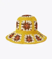 Straw Crochet Short-Brim Bucket Hat  