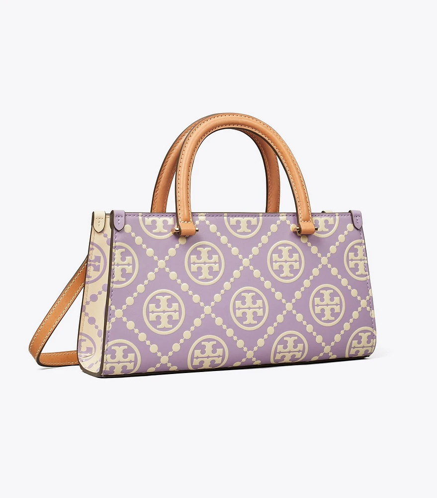 T Monogram Contrast Embossed Small East-West Tote