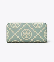 T Monogram Contrast Embossed Zip Slim Wallet