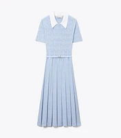 T Monogram Pointelle Pleated Dress