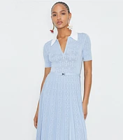 T Monogram Pointelle Pleated Dress